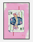 Framed artwork of a character in a suit with a pink background