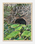 Framed artwork of a tunnel surrounded by greenery on a white background