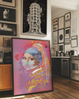 Kitchen gallery wall with original framed modern artwork