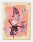 Artistic depiction of a bird in flight on a textured background with 'Toad-stool' text.