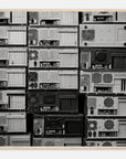 Framed artwork of black and white computer motherboards arranged in a pattern.