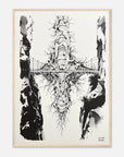 Framed black and white artwork of a bridge on a white background