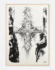 Framed black and white artwork of a bridge on a white background