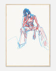 Framed artwork of a colorful life drawing of a person sitting