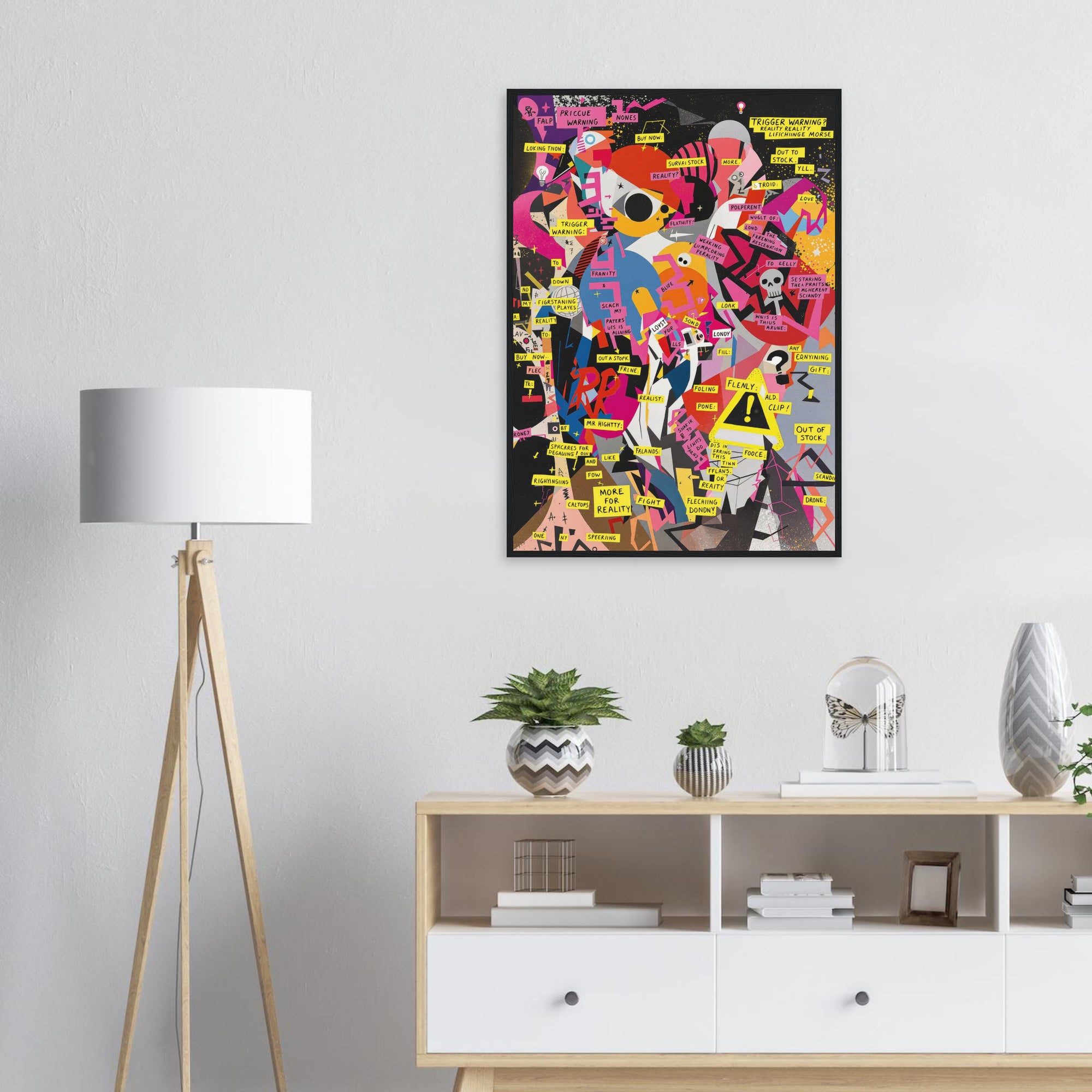 Wall art Guernica modernisation with bright colors and collage styles, Picasso style art hung in living room