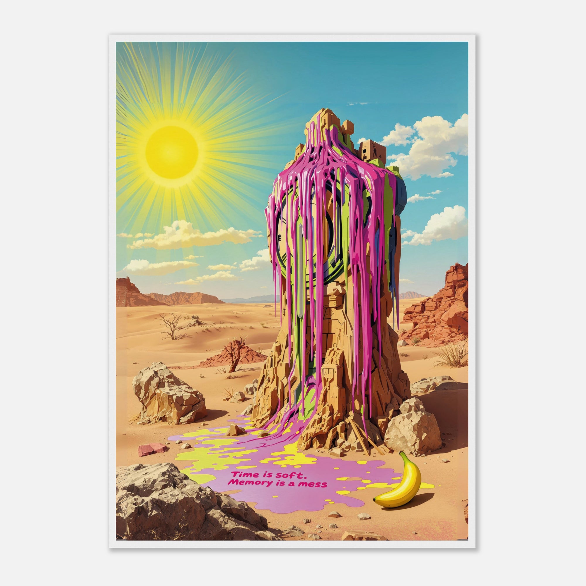 A framed modern Surrealist art print based on Salvador Dali