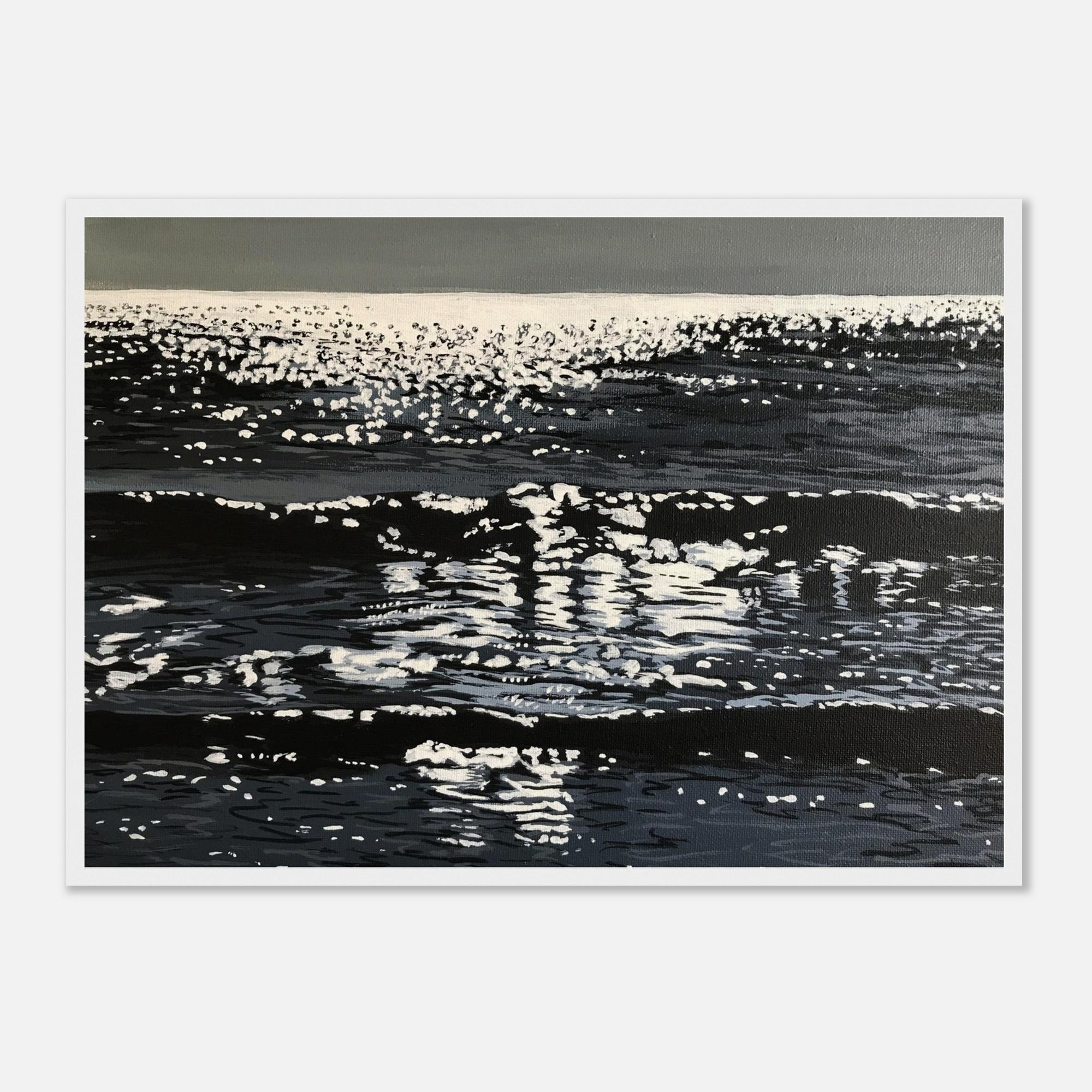Black and white abstract art print of water reflections